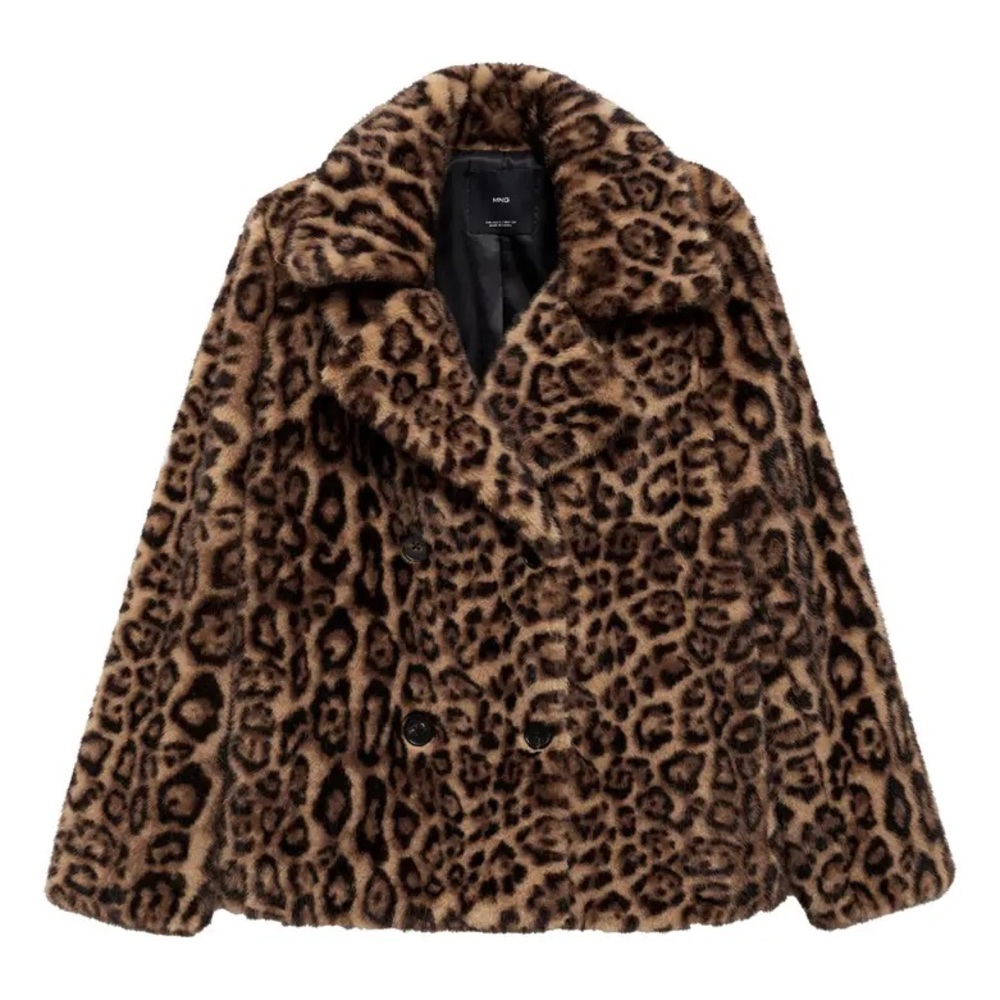 Mango Brown Leopard Print Teddy Jacket